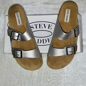 Steve Madden Jaylinn Sandals Shoes Gladiator Slides Silver Size 8.5 In Box